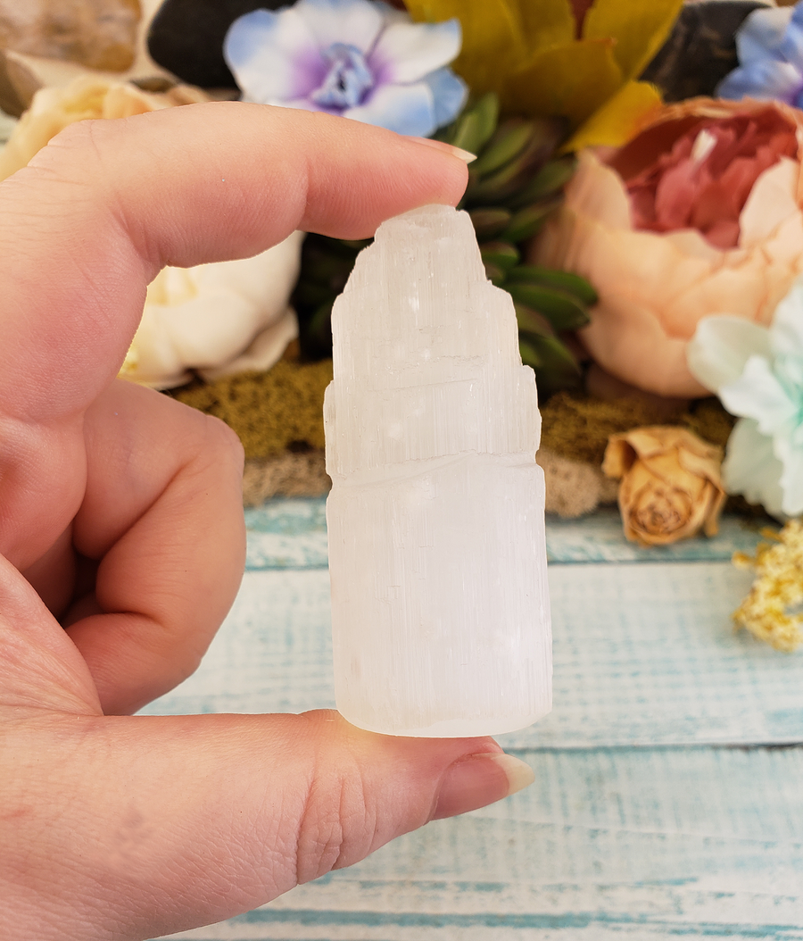 Selenite Crystal Tower for Cleansing and Charging - Mini Satin Spar Obelisk - Natural Gemstone