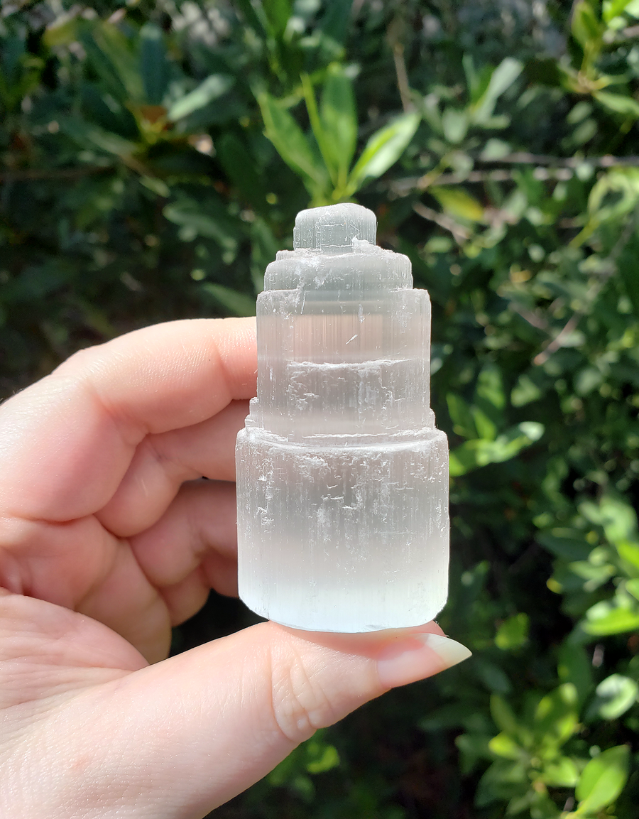 Selenite Crystal Tower for Cleansing and Charging - Mini