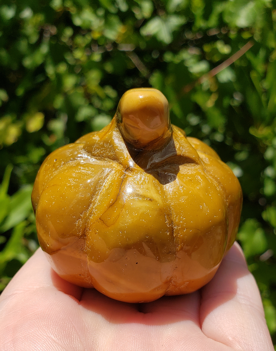 Yellow Mookaite Gemstone Happy Pumpkin Totem Jack-o-Lantern