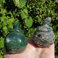 Moss Agate Gemstone Spooky Pumpkin Totem Jack-o-Lantern Carving - Highly Textured Pieces