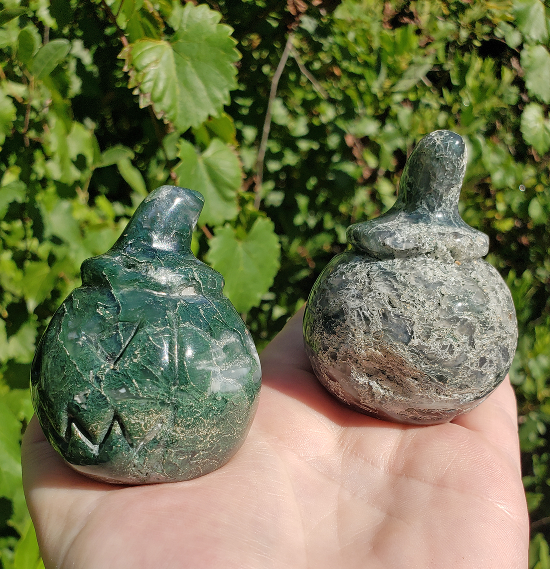 Moss Agate Gemstone Pumpkin Totem Jack-o-Lantern Carving