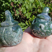 Moss Agate Gemstone Spooky Totem Jack-o-Lantern Carving