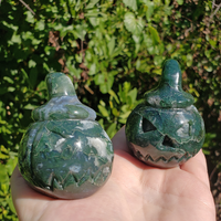 Moss Agate Gemstone Spooky Pumpkin Totem Jack-o-Lantern Carving - Spooky Faces