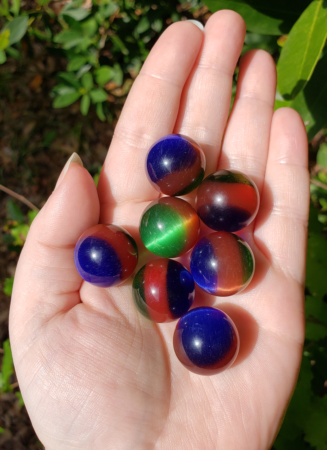Multi-Color Rainbow Cat's Eye Gemstone 20mm Orb Sphere