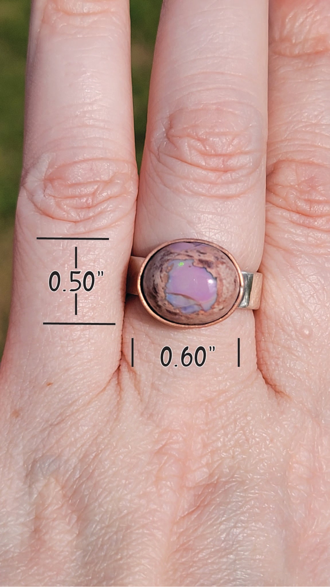 Natural Cantera Mexican Pink Purple Opal Sterling Silver &amp; Copper Ring