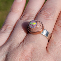 Natural Cantera Mexican Pink Purple Opal Sterling Silver & Copper Ring