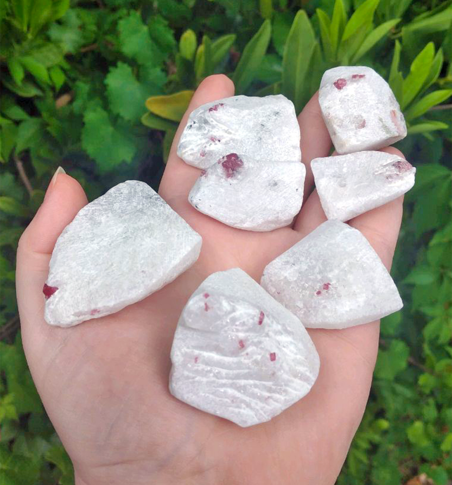 Spinel in White Crystal Marble Natural Gemstone - Stone of Success and Removing Stress - [ 1" - 2" ]