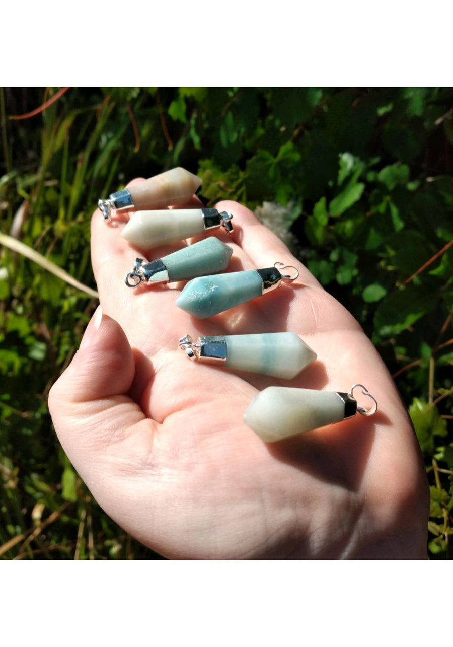 Amazonite Natural Gemstone Faceted Point Pendant 3
