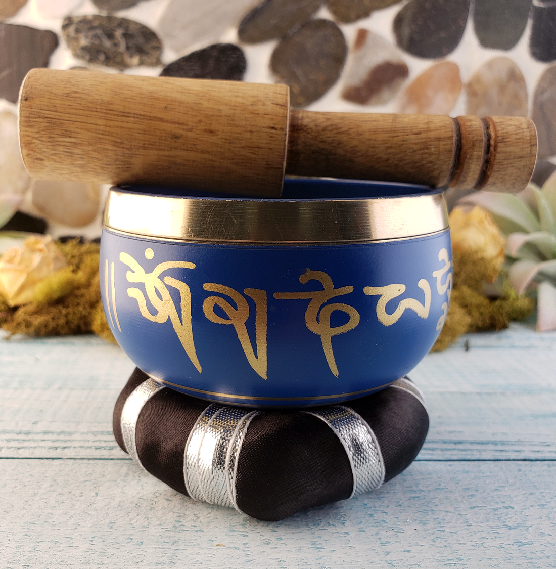 Navy Blue Singing Bowl With Cushion & Striker Set