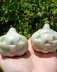 New Jade Gemstone Happy Pumpkin Totem Jack-o-Lantern Carving