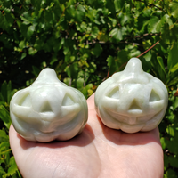 New Jade Gemstone Happy Pumpkin Totem Jack-o-Lantern Carving