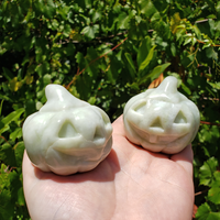 New Jade Gemstone Happy Pumpkin Totem Jack-o-Lantern Carving - Smiling