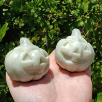 New Jade Gemstone Happy Pumpkin Totem Jack-o-Lantern Carving - Grinning