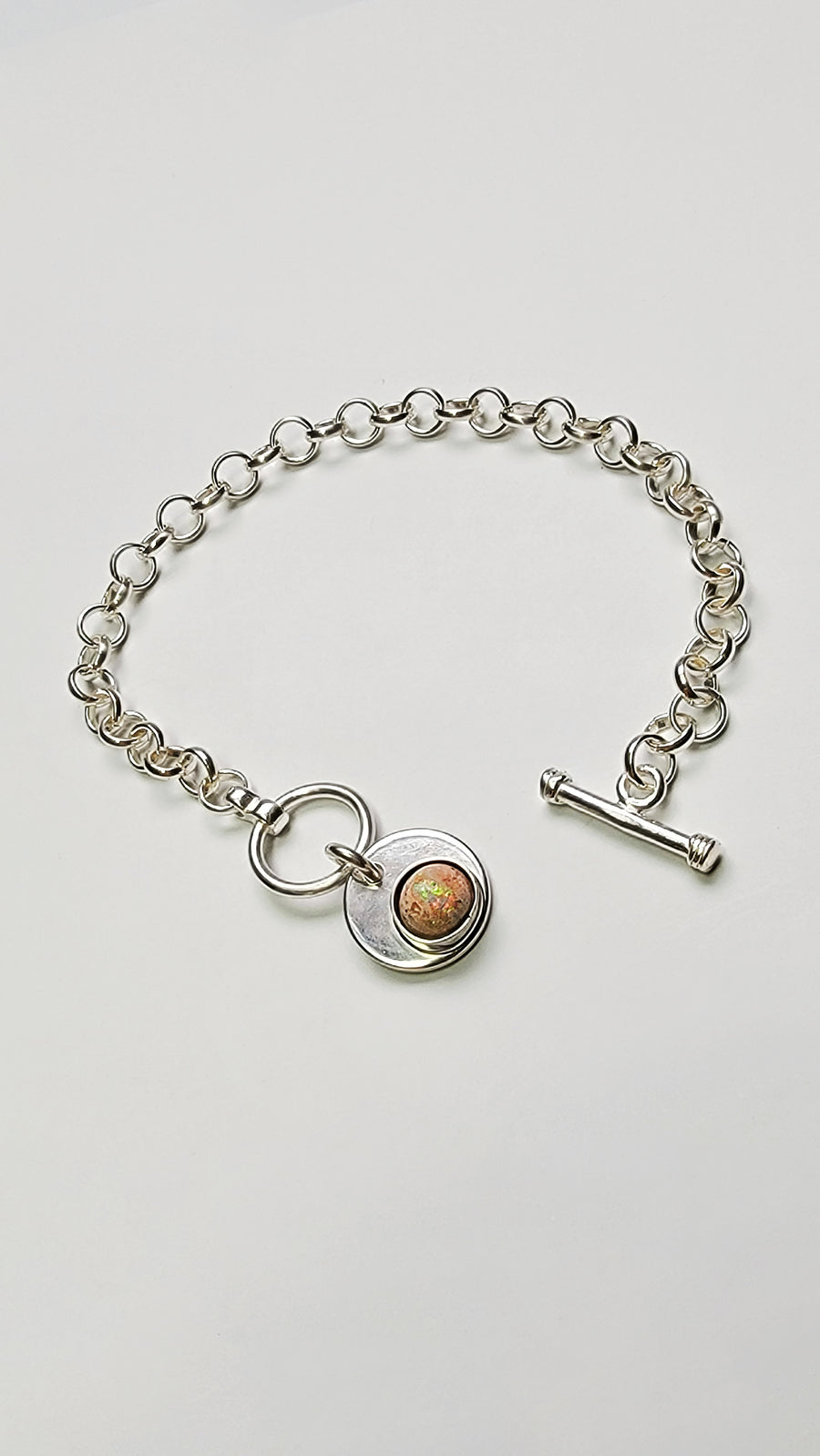 Natural Cantera Mexican Opal Sterling Silver Charm Bracelet - AA Grade Opal