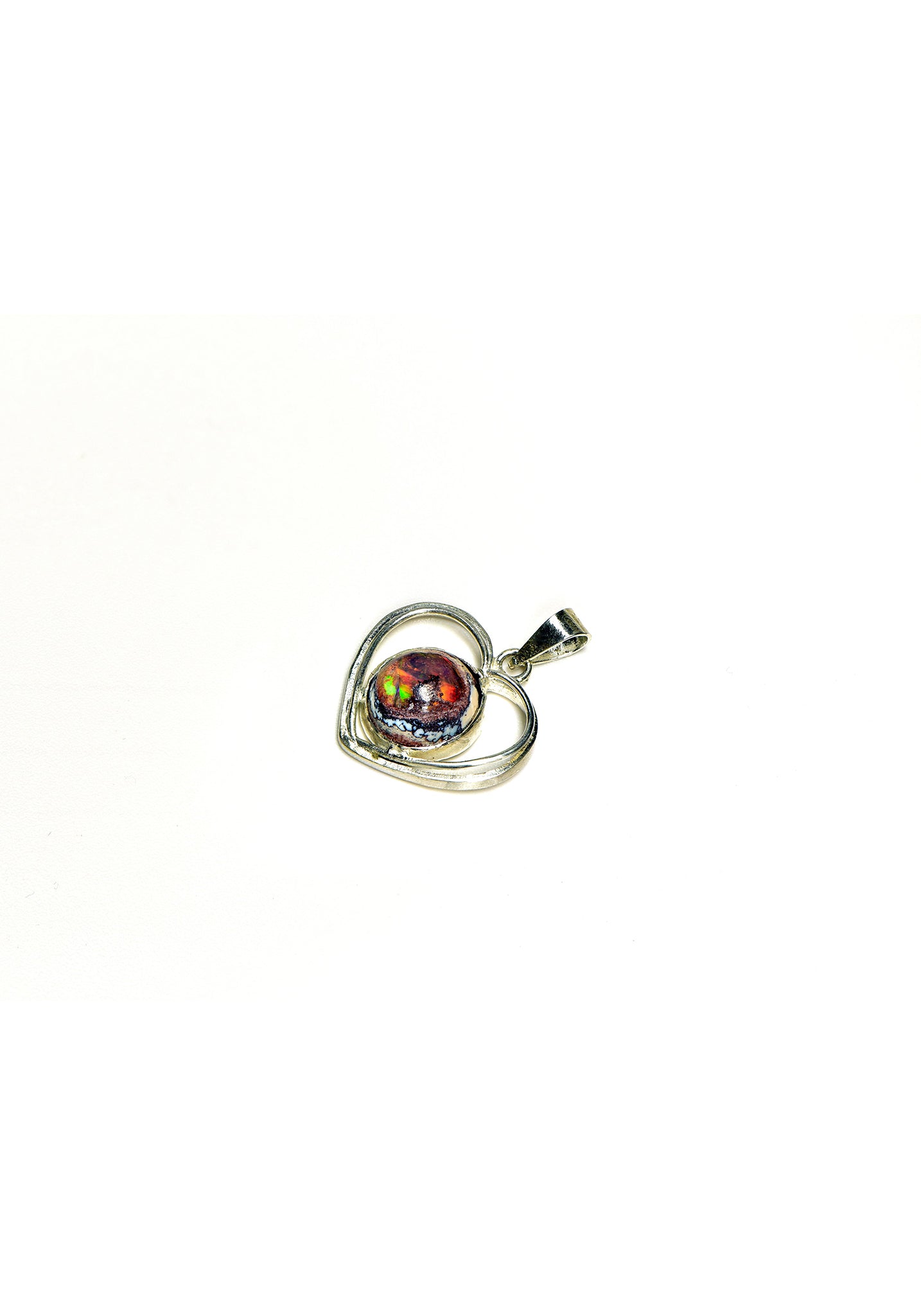 Mexican Opal Sterling Silver Heart Pendant - Liliana
