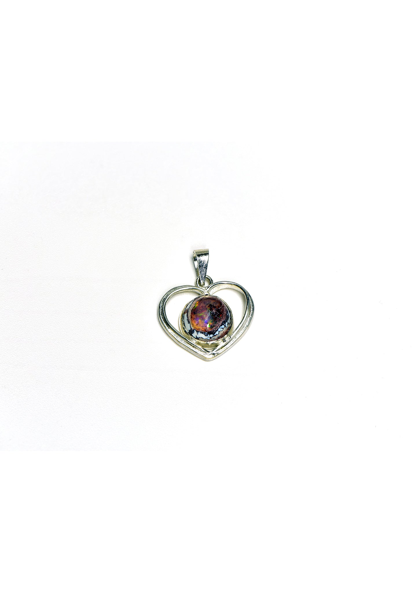 Mexican Opal Sterling Silver Heart Pendant - LilianaMexican Opal Sterling Silver Heart Pendant - Liliana 2