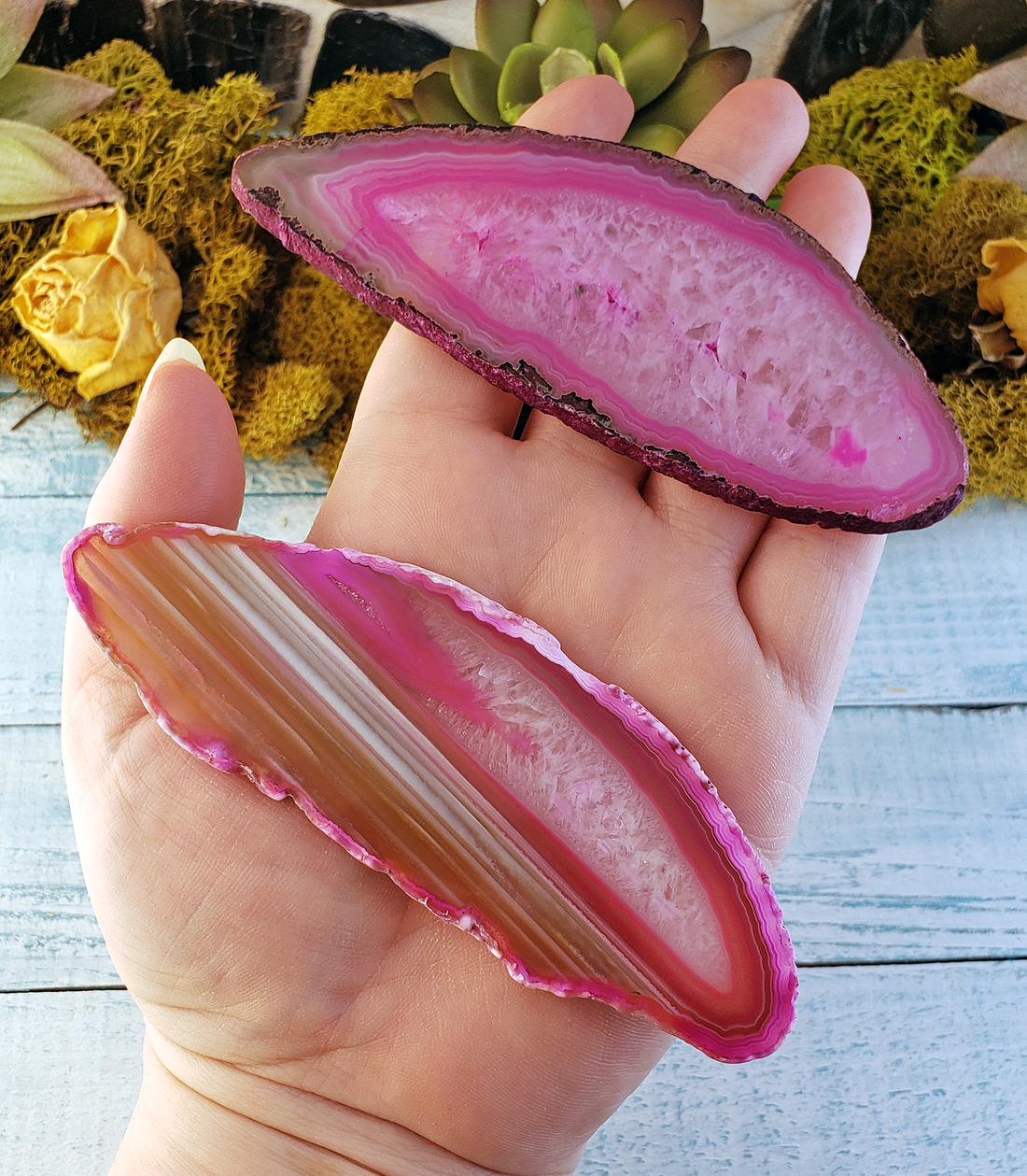 Pink Agate Dyed Gemstone Slice - UNDRILLED Medium
