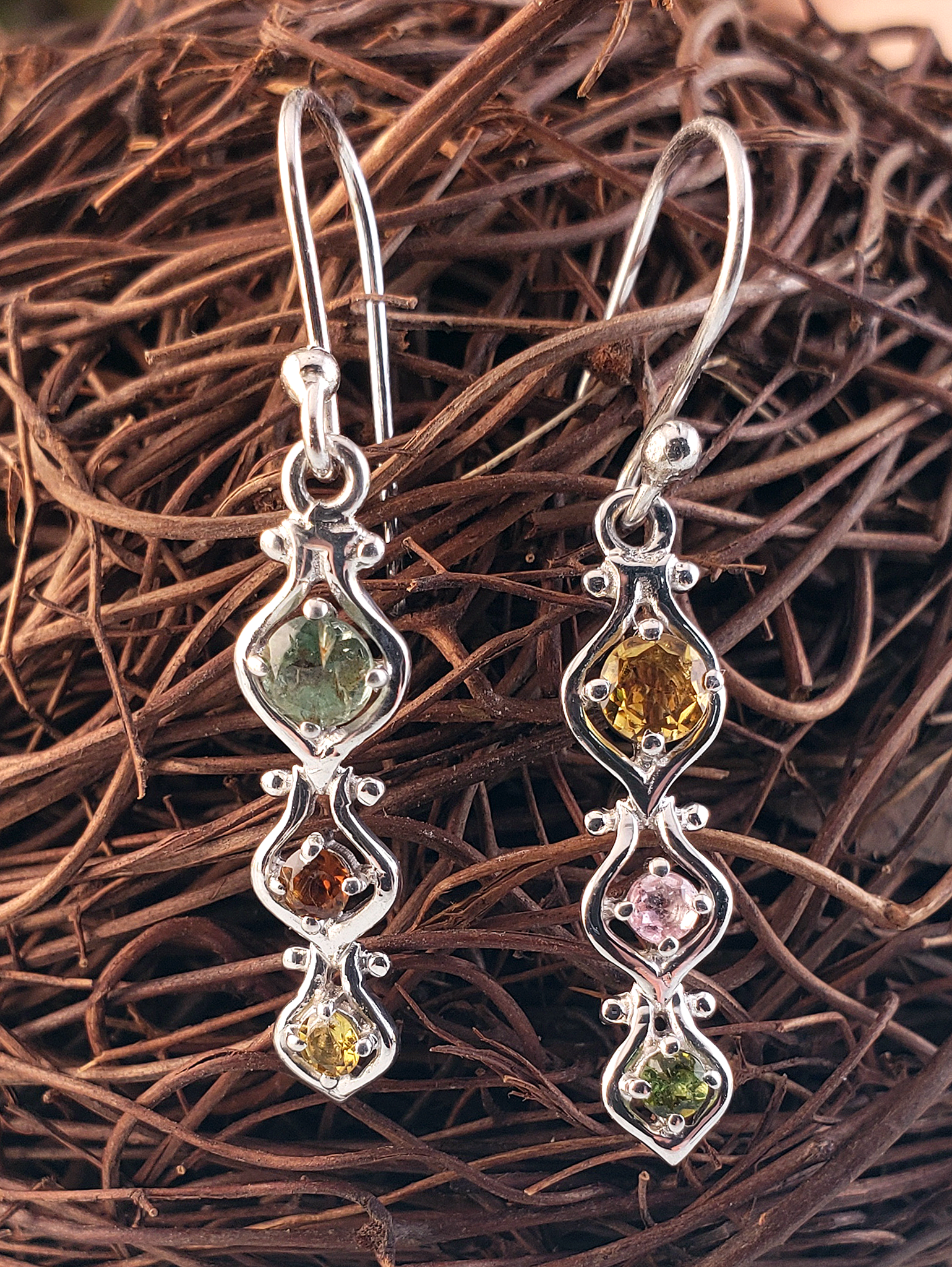 Faceted Multi Tourmaline Sterling Silver Earrings