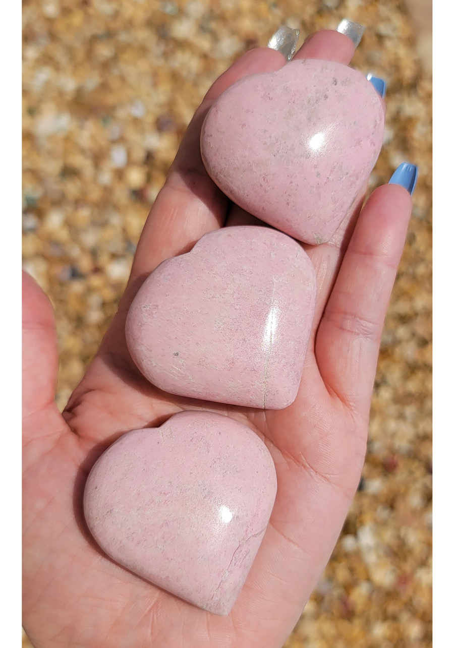 Pink Thulite Polished Gemstone Heart Carving - 45mm - 55mm