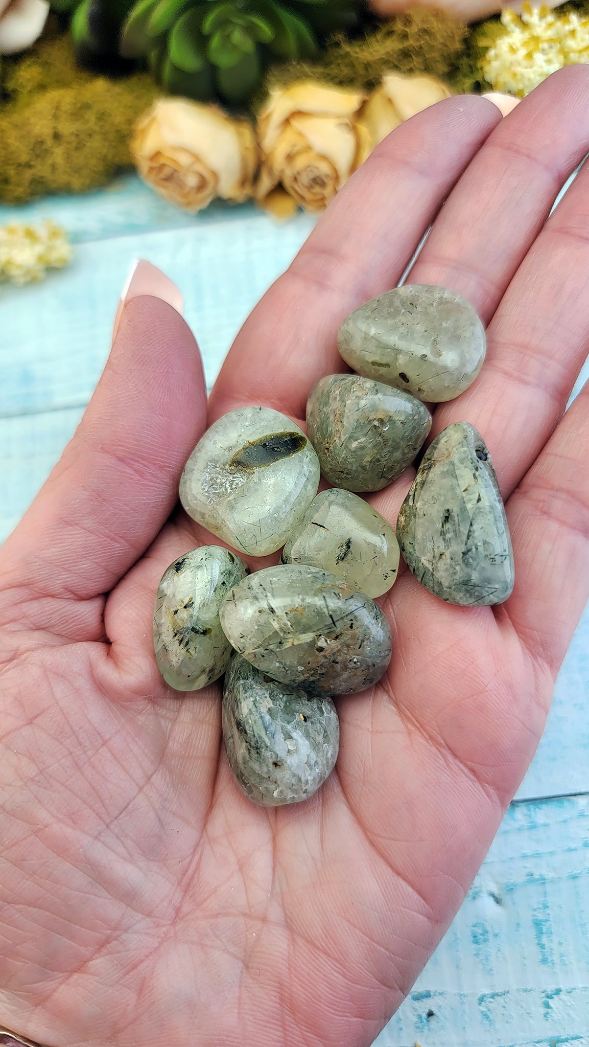 Prehnite Epidote Tumble Gemstones