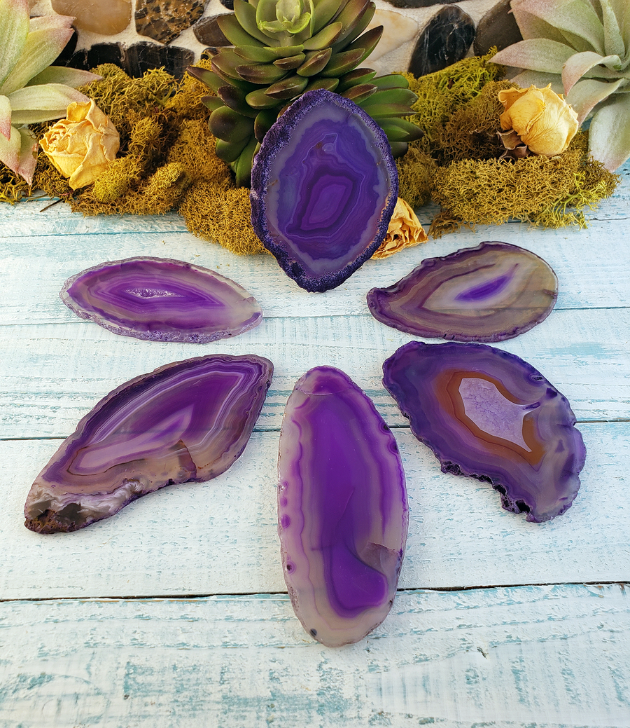 Purple Agate Dyed Gemstone Slice - UNDRILLED Medium ( 2" - 4" L x 1.1" - 2" W )