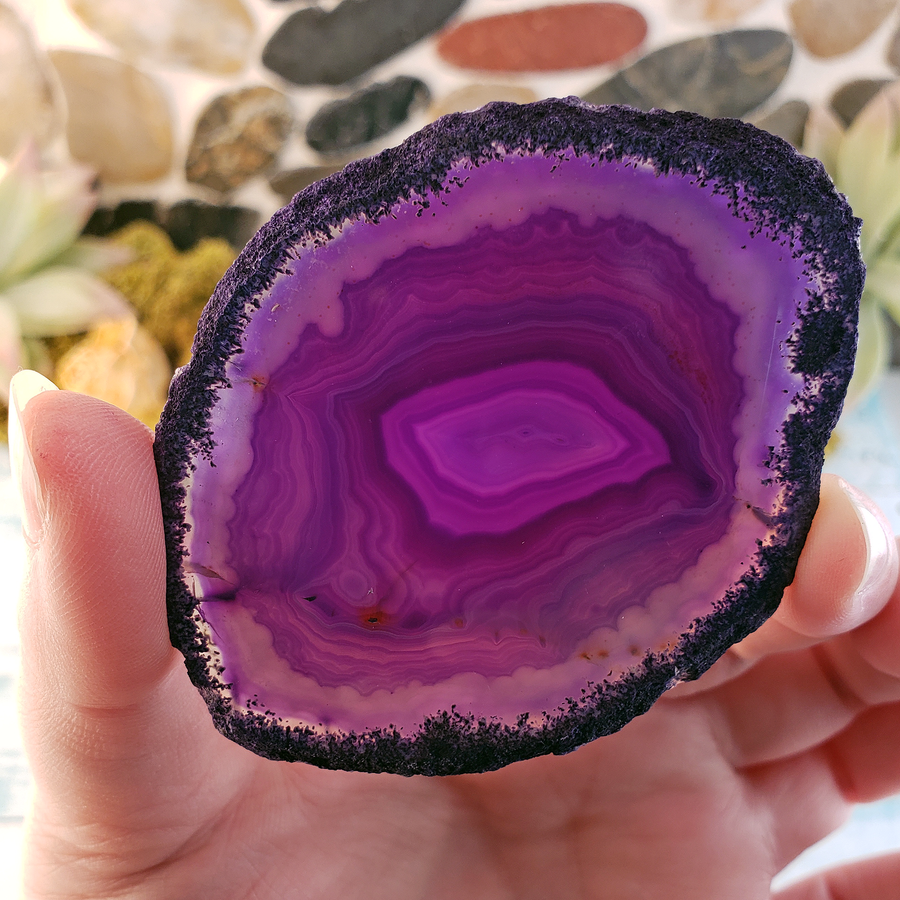 Purple Agate Dyed Gemstone Slice - UNDRILLED Medium