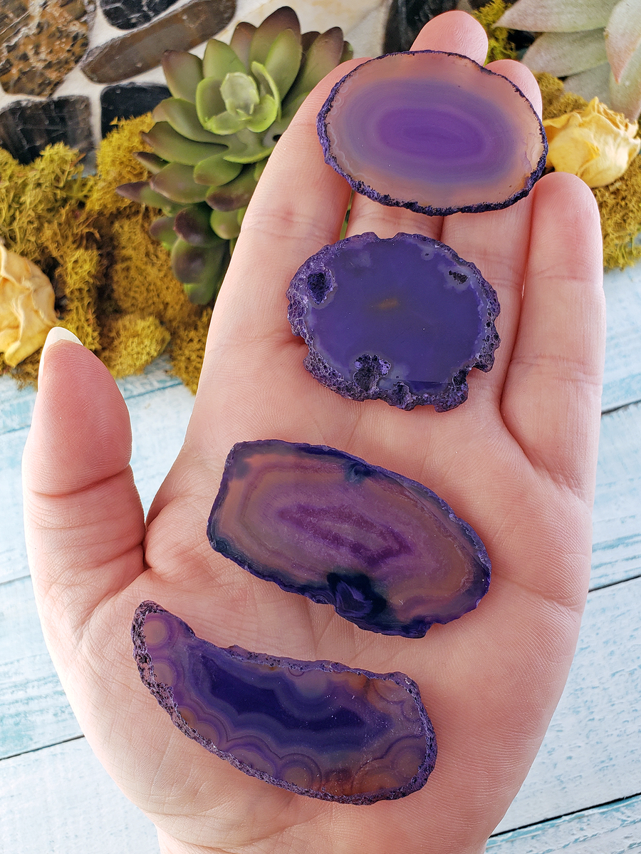 UNDRILLED Dyed Purple Agate Gemstone Slice - Small
