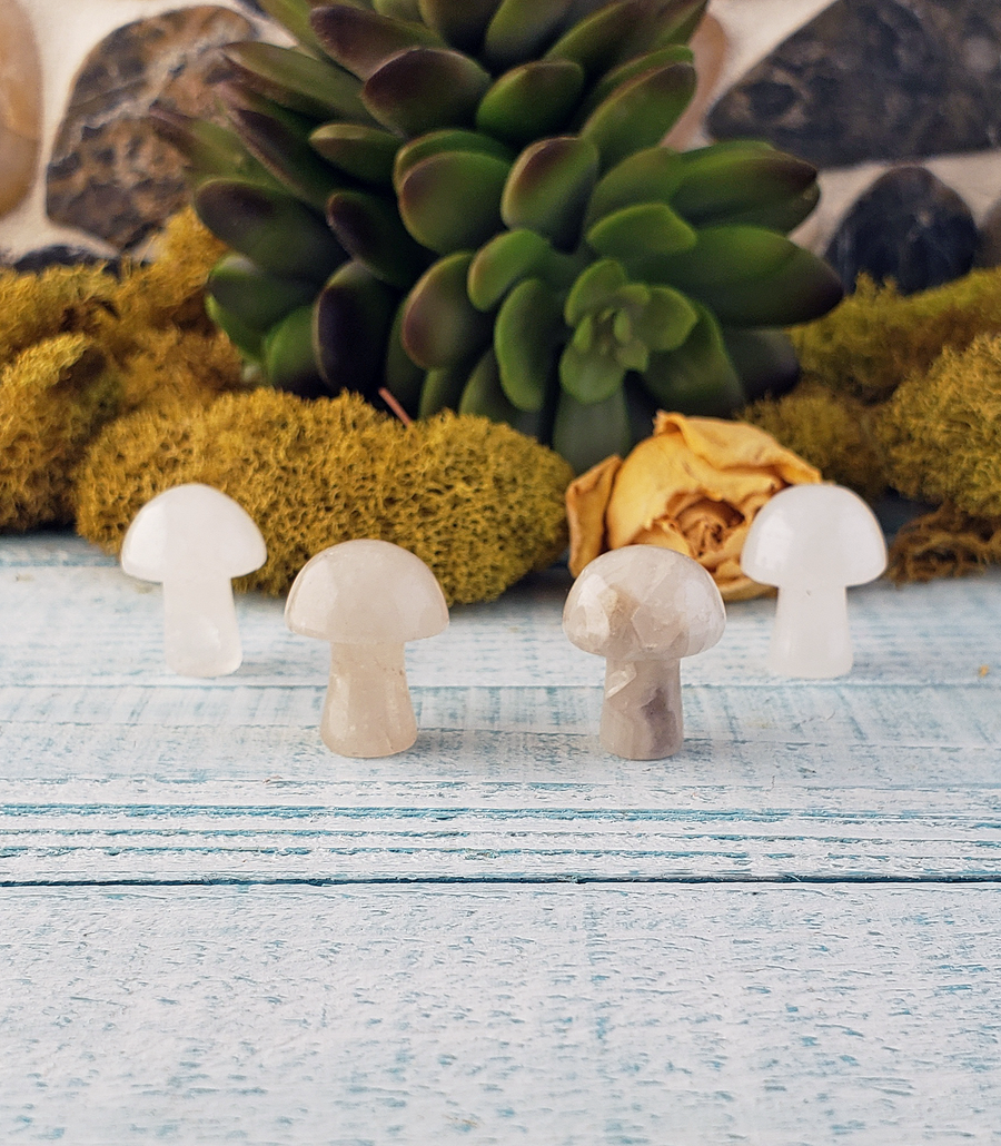 Quartz Gemstone Toadstool Mushroom Carving - Mini Shroom!