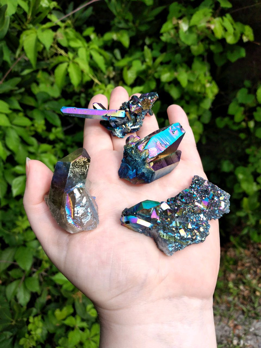 Titanium Rainbow Aura Quartz Gemstone Cluster