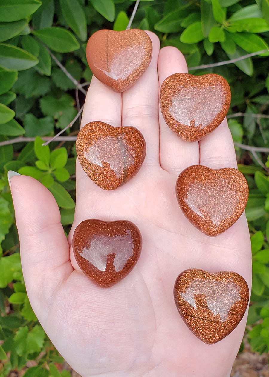 Red Goldstone Polished Gemstone Puffy Heart Carving - 30mm