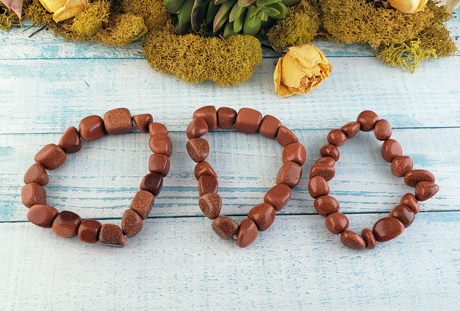 Red Goldstone Gemstone Nugget Bracelet