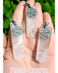Polished Gemstone Point Pentacle Talisman Pendant - Rose Quartz