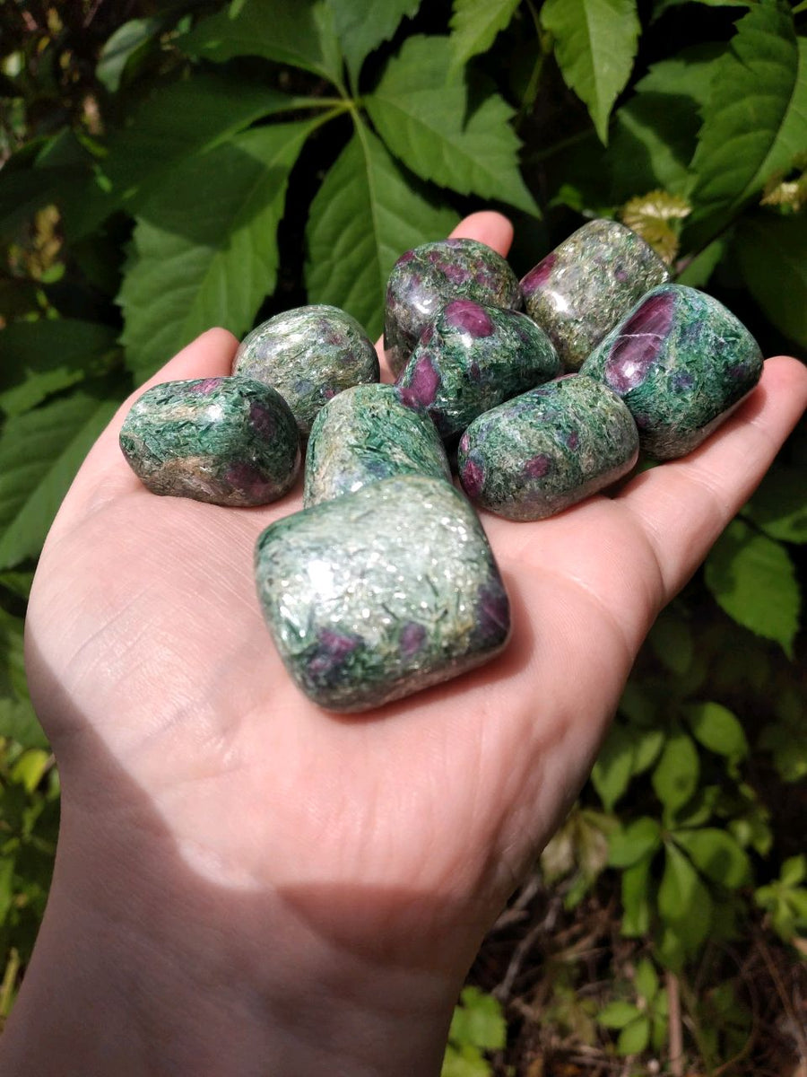 Ruby Kyanite Fuchsite with more Fuchsite present, in sunlight.
