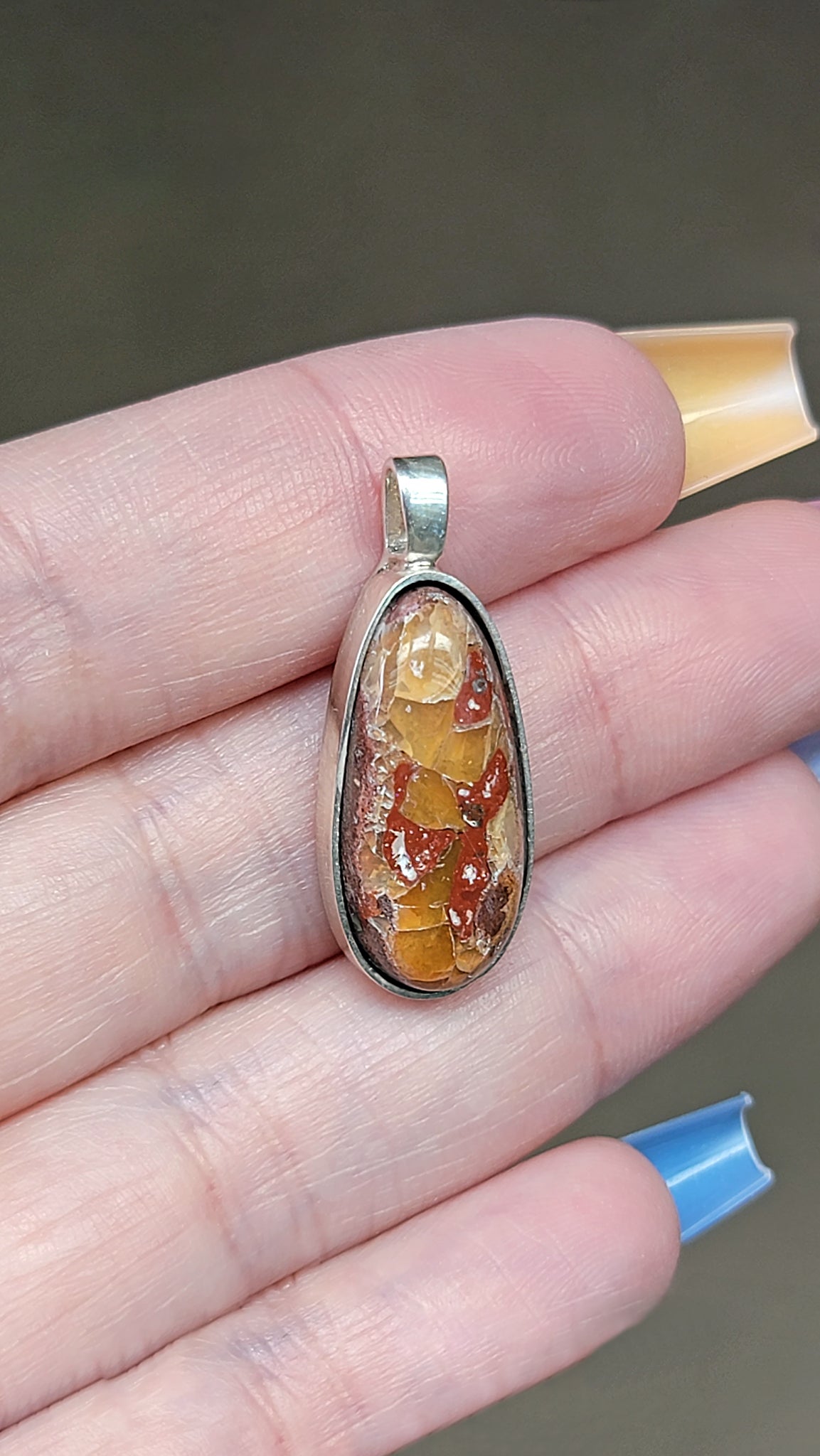 Natural Cantera Mexican Yellow Opal Sterling Silver &amp; Copper Pendant - AA Grade Opal
