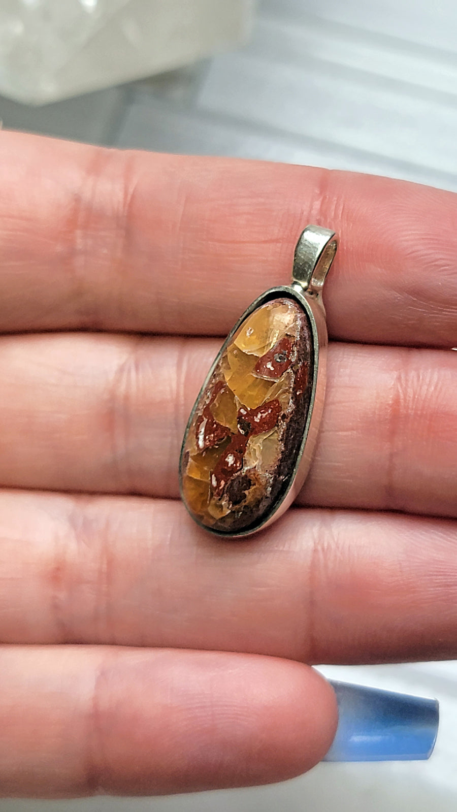 Natural Cantera Mexican Yellow Opal Sterling Silver & Copper Pendant - AA Grade Opal