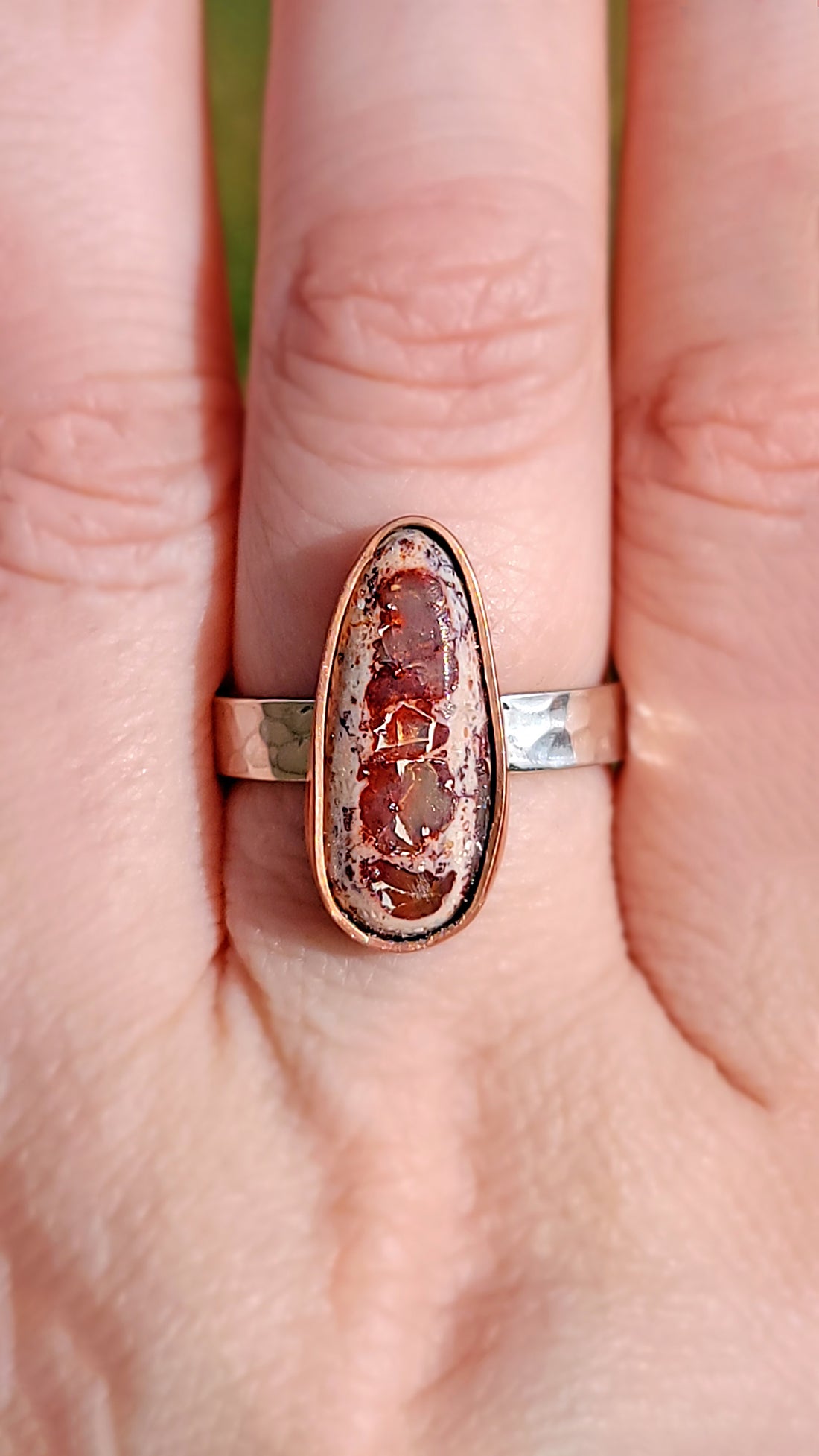 Natural Cantera Mexican Opal Sterling Silver and Copper Ring - AA Grade Opal