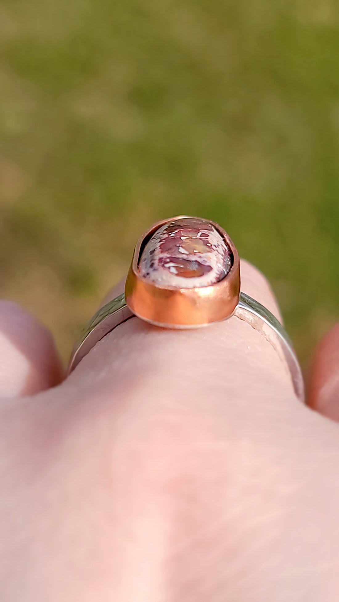 Natural Cantera Mexican Opal Sterling Silver and Copper Ring
