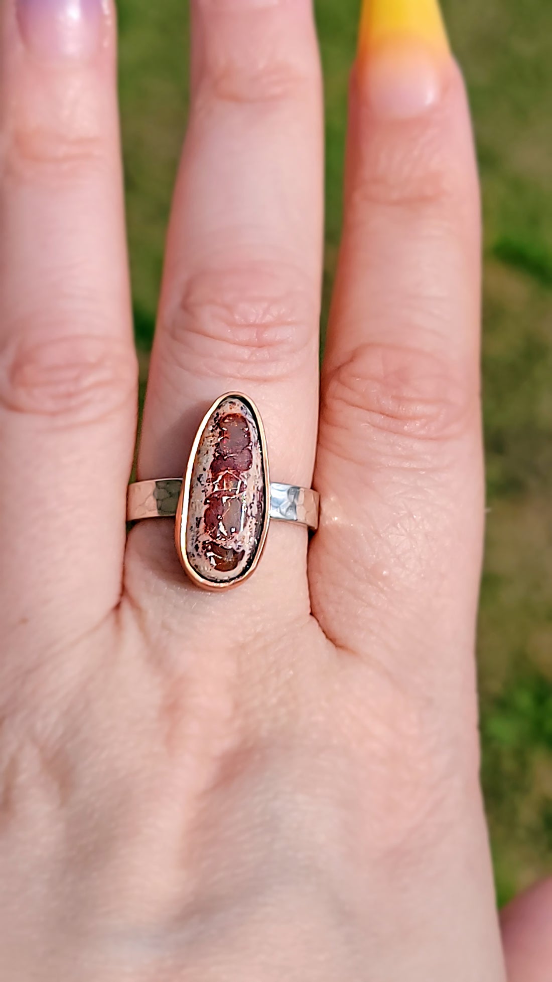 Natural Cantera Mexican Opal Sterling Silver and Copper Ring - Red Opal