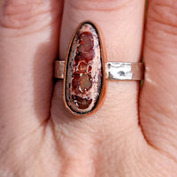 Red Natural Cantera Mexican Opal Sterling Silver and Copper Ring - AA Grade Opal