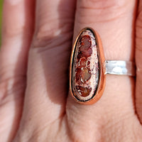 Rhyolite Natural Cantera Mexican Opal Sterling Silver and Copper Ring - AA Grade Opal