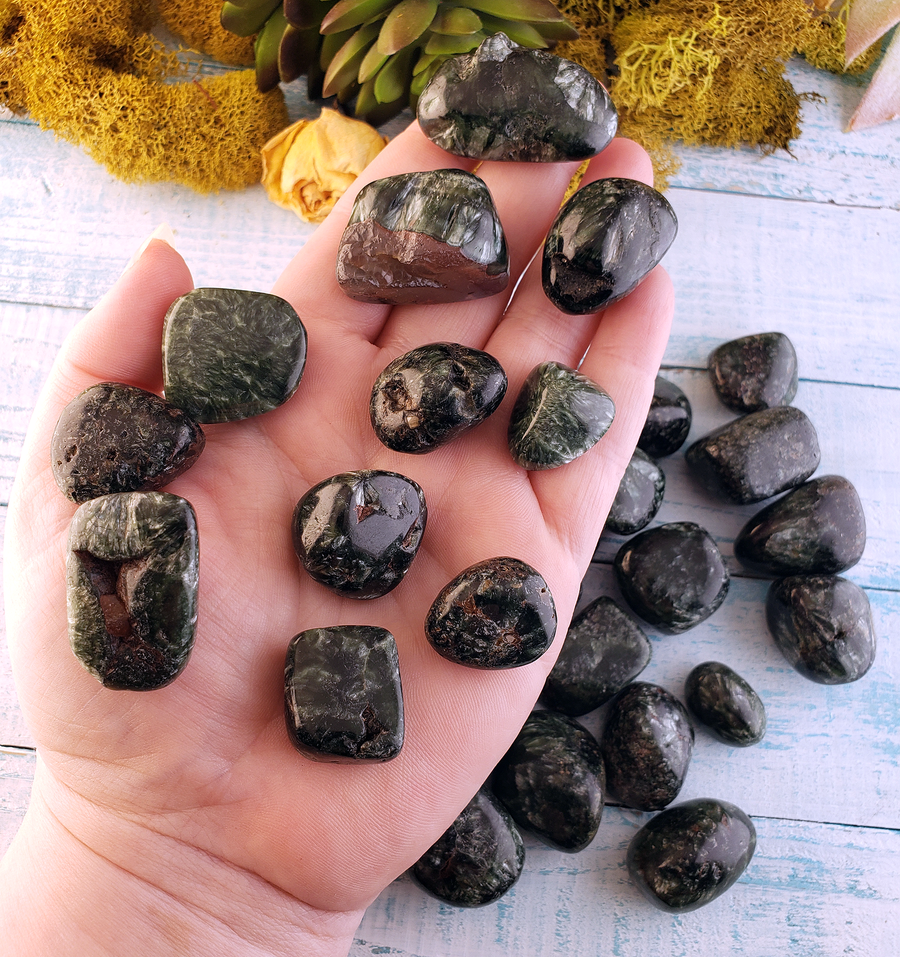 Seraphinite Natural Tumbled Gemstone - Stone of Angelic Energy - Rounded with Natural Texture