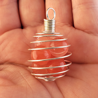 Silver-Colored Metal Spiral Cage Ornament Pendant - Perfect for Holding Gemstones or Orbs! - With Strawberry Obsidian 10mm Orbs on Display