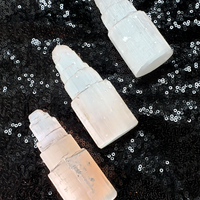 Selenite Gemstone Tower for Cleansing and Charging - Small - Natural Crystal - On Black Background