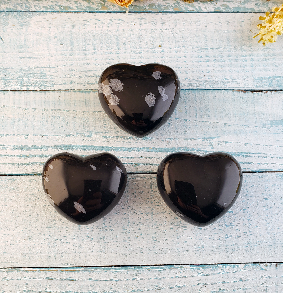 Snowflake Obsidian Natural Gemstone Puffy Heart Carving - 40 - 45mm