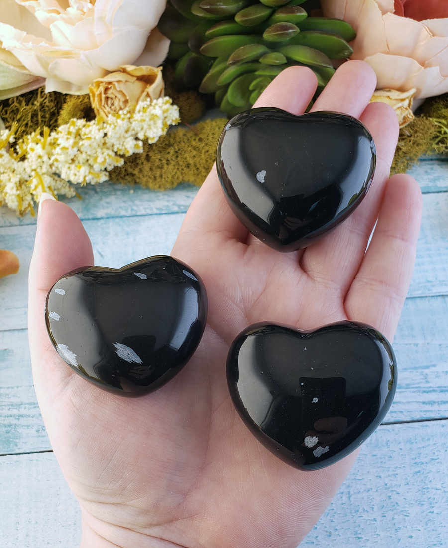 Snowflake Obsidian Natural Gemstone Puffy Heart Carving