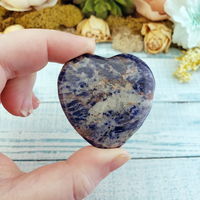 Sodalite Polished Gemstone Flat Heart Shaped Carving - 45mm - Close Up