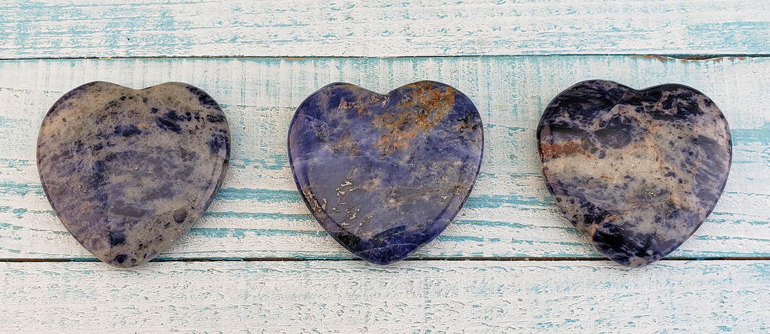 Sodalite Polished Gemstone Flat Heart Shaped Carving - 45mm - Three Hearts Together