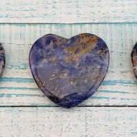 Sodalite Polished Gemstone Flat Heart Shaped Carving - 45mm - Three Hearts Together