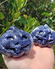 Sodalite Gemstone Happy Pumpkin Totem Jack-o-Lantern Carving - Large - Smiling Pumpkins for Halloween