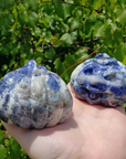 Sodalite Gemstone Happy Pumpkin Totem Jack-o-Lantern Carving - Large - Back and Front